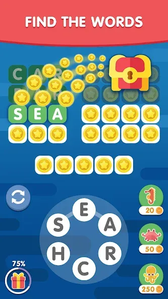 Word Search Sea: Word Puzzle  [МОД Много монет] Screenshot 1