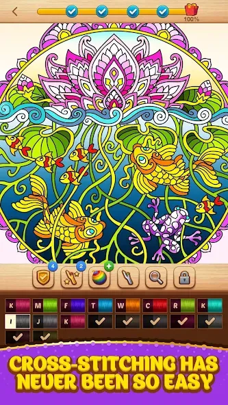 Cross Stitch Coloring Mandala (Кроссстиль раскрашивание мандала)  [МОД Unlocked] Screenshot 2