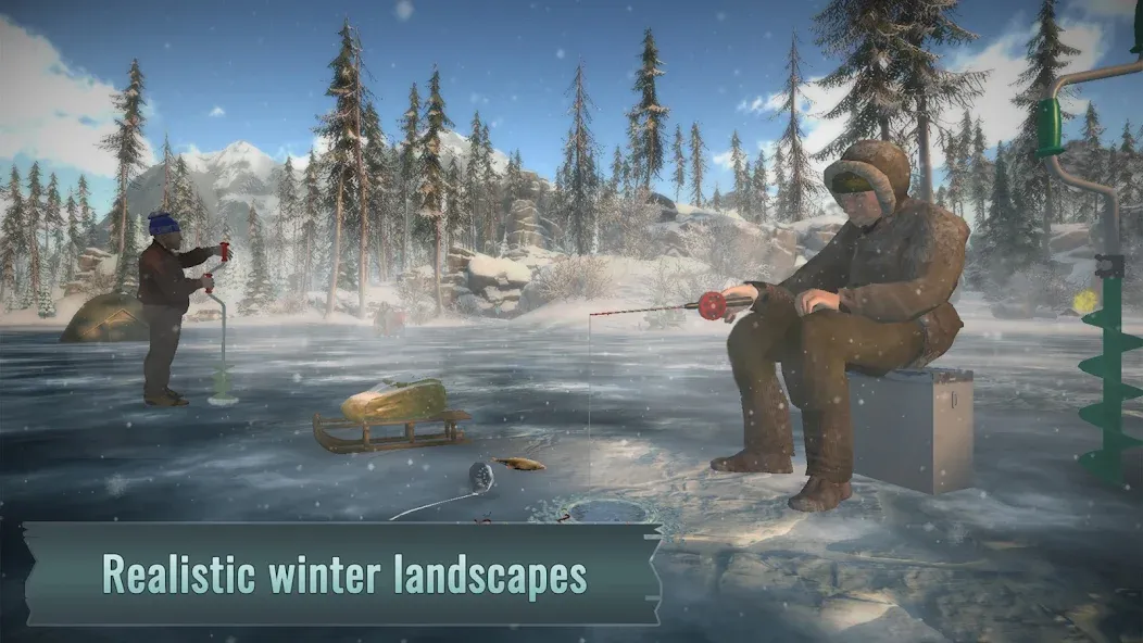 Ice fishing game. Catch bass.  [МОД Бесконечные монеты] Screenshot 1